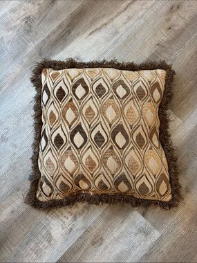 Vintage Borgata Tan & Brown Fringe Throw Pillow - Home Accents